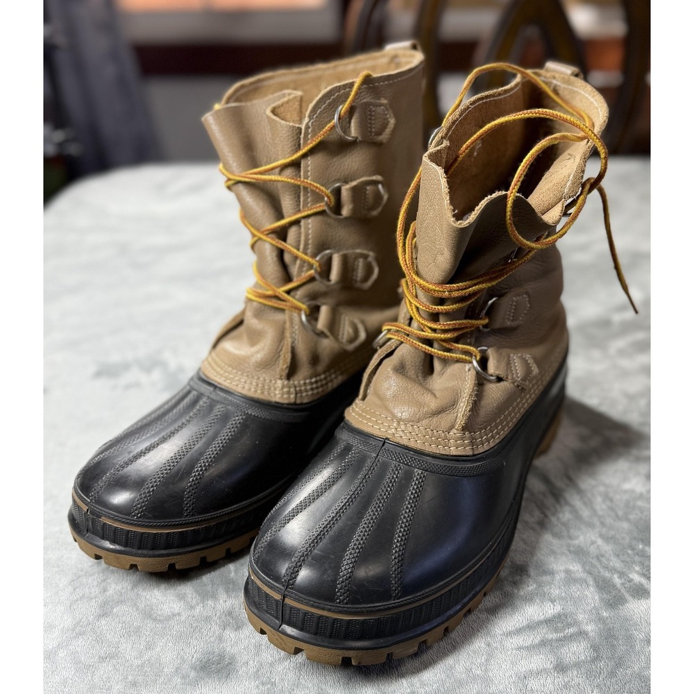 Vintage Sorel Boots Mens Size 9 Tan Black Duck Leather‎ Snow Steel Shank USA